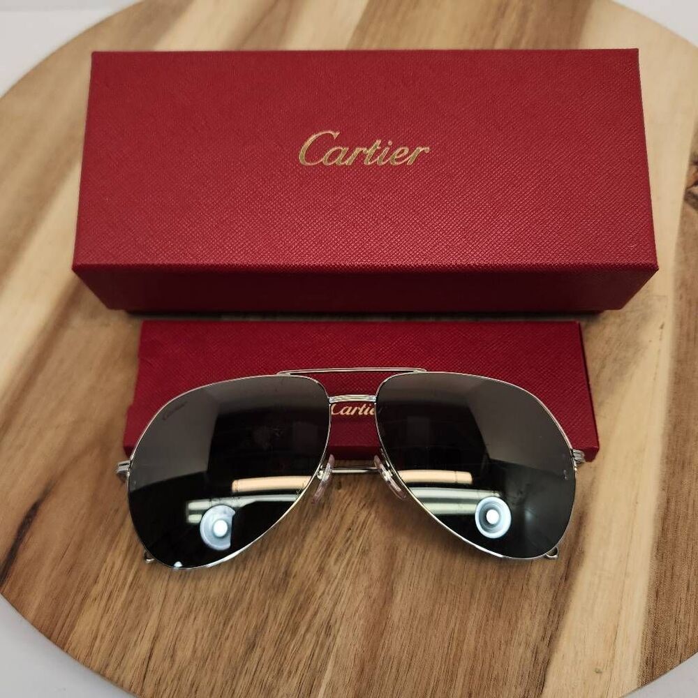 Cartier CT0110S 011 Ruthenium Gunmetal Aviator Men’s Grey Sunglasses NEW